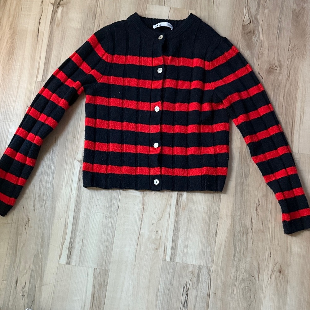 Zara Red and blue Striped Cardigan